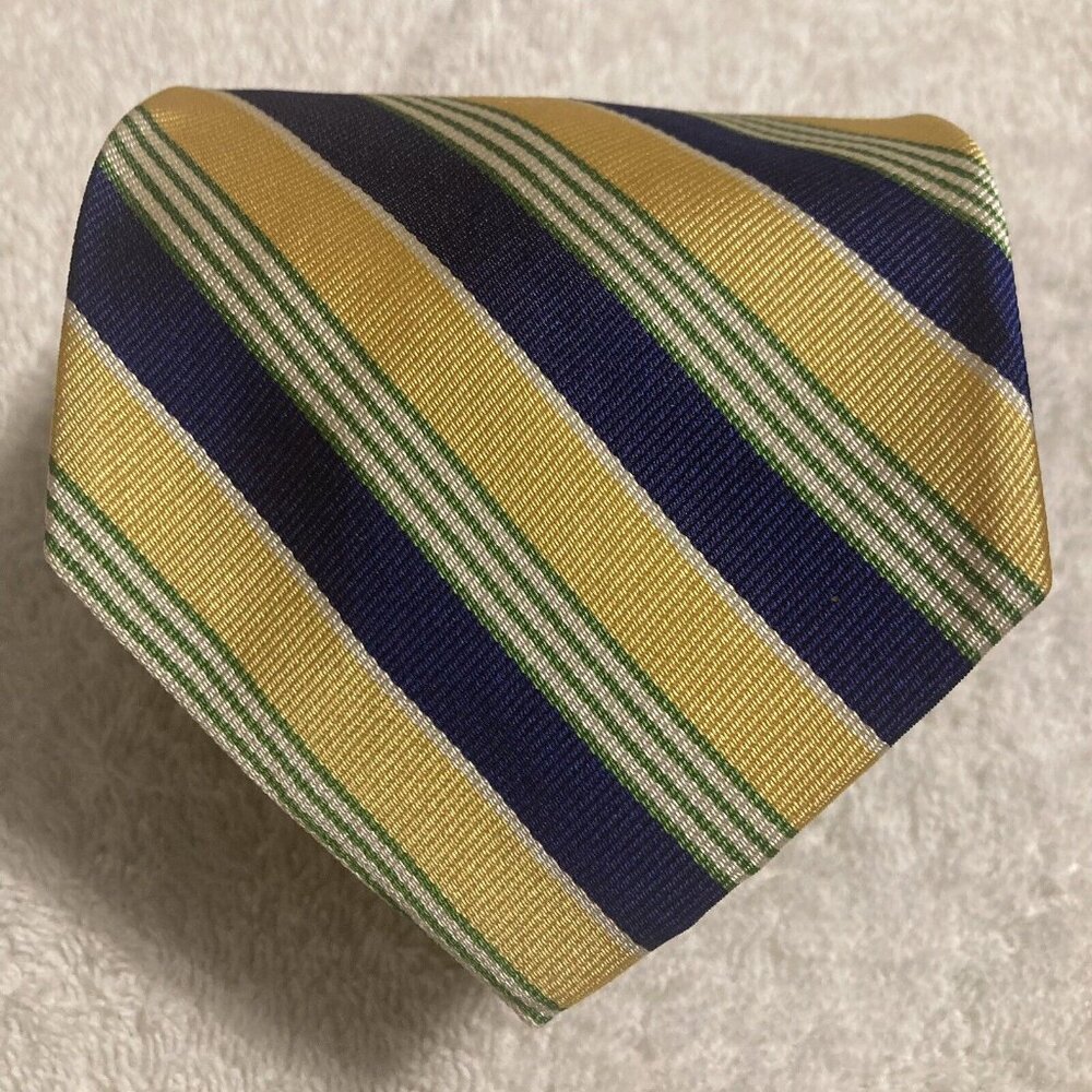 Brooks Brothers Makers Mens Repp Neck Tie Green Blue Yellow Printed Silk. USA